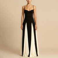 Sling Contrast Color Women's Dress V Neck Elegant Party Dress 5